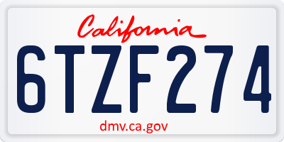 CA license plate 6TZF274