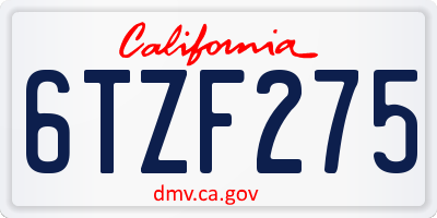 CA license plate 6TZF275