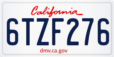 CA license plate 6TZF276