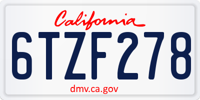 CA license plate 6TZF278