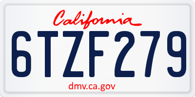 CA license plate 6TZF279