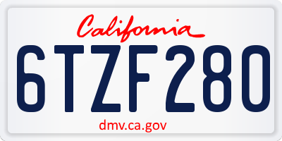 CA license plate 6TZF280