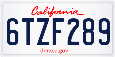 CA license plate 6TZF289