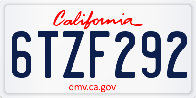 CA license plate 6TZF292