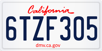 CA license plate 6TZF305