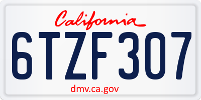 CA license plate 6TZF307