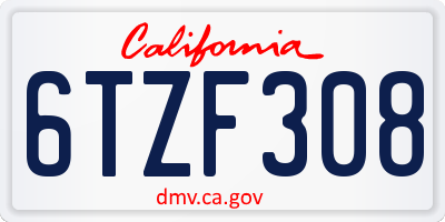 CA license plate 6TZF308