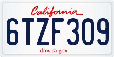 CA license plate 6TZF309