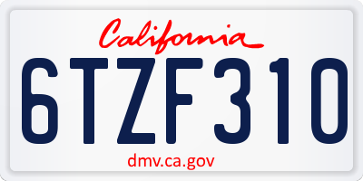 CA license plate 6TZF310