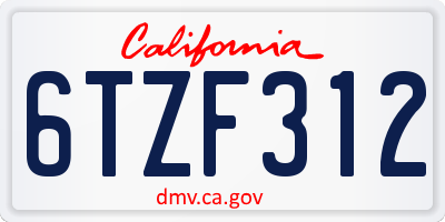 CA license plate 6TZF312