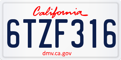 CA license plate 6TZF316