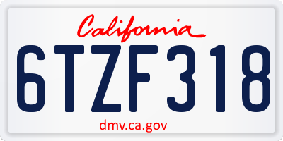 CA license plate 6TZF318