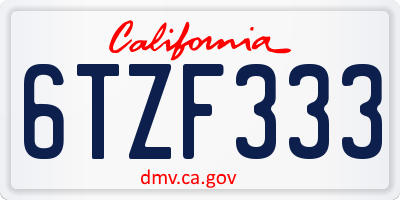 CA license plate 6TZF333
