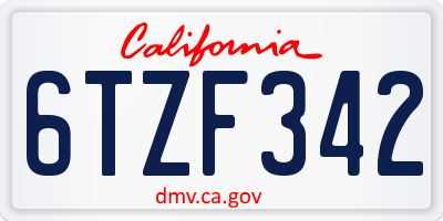 CA license plate 6TZF342
