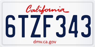 CA license plate 6TZF343