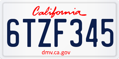 CA license plate 6TZF345