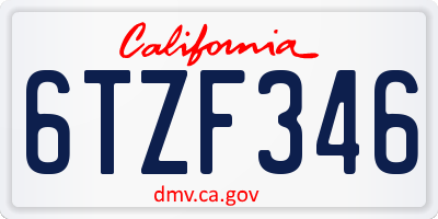 CA license plate 6TZF346