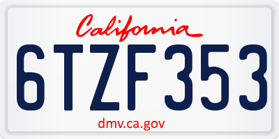 CA license plate 6TZF353