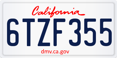 CA license plate 6TZF355