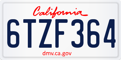 CA license plate 6TZF364