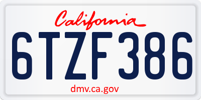 CA license plate 6TZF386