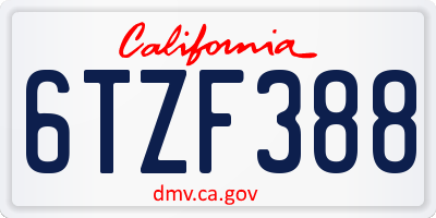 CA license plate 6TZF388