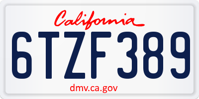 CA license plate 6TZF389