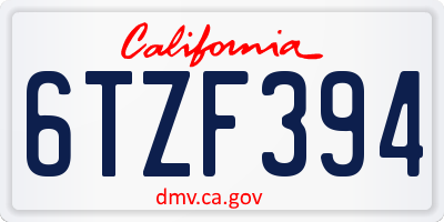 CA license plate 6TZF394
