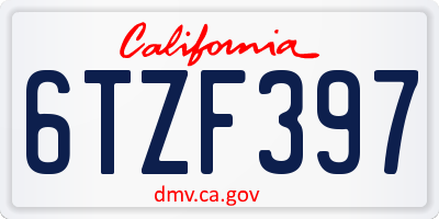 CA license plate 6TZF397