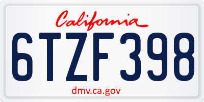 CA license plate 6TZF398