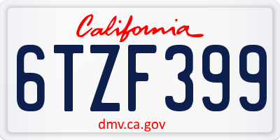 CA license plate 6TZF399