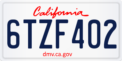 CA license plate 6TZF402