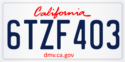 CA license plate 6TZF403