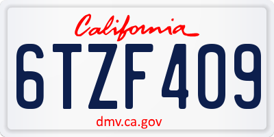 CA license plate 6TZF409