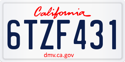 CA license plate 6TZF431