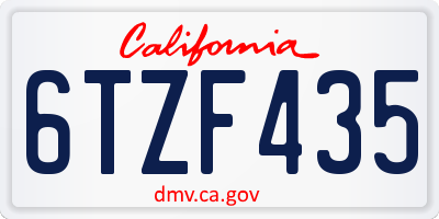 CA license plate 6TZF435