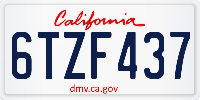 CA license plate 6TZF437