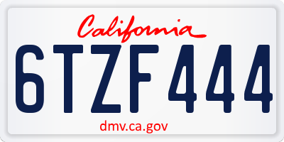 CA license plate 6TZF444