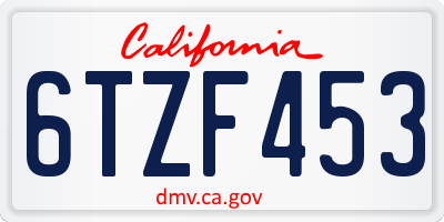 CA license plate 6TZF453