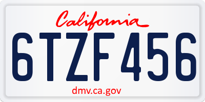 CA license plate 6TZF456