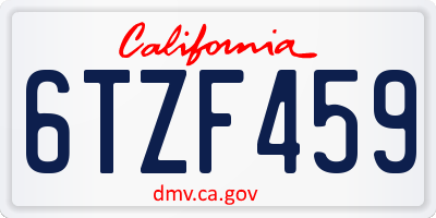 CA license plate 6TZF459