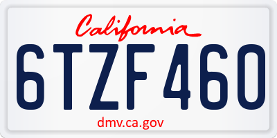 CA license plate 6TZF460