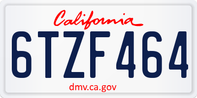 CA license plate 6TZF464