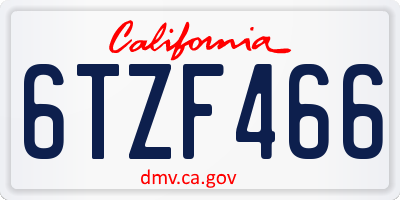 CA license plate 6TZF466