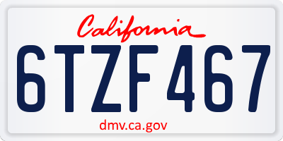 CA license plate 6TZF467