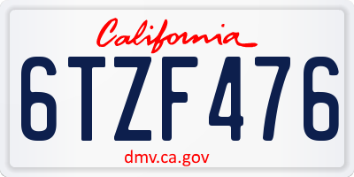CA license plate 6TZF476