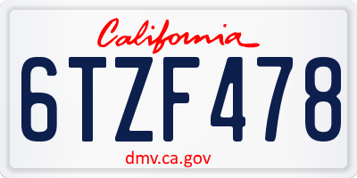 CA license plate 6TZF478