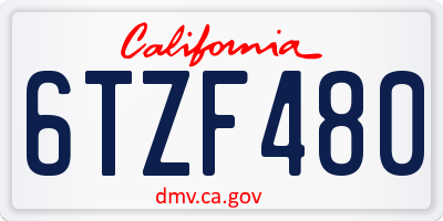 CA license plate 6TZF480