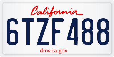 CA license plate 6TZF488