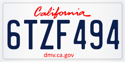 CA license plate 6TZF494